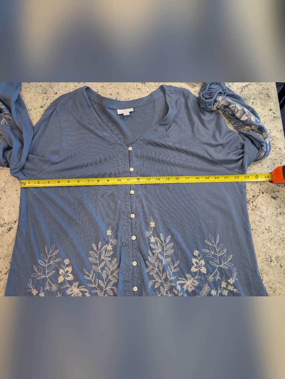 J Jill XL Blue Embroidered Floral Tunic Top Boho Long Sleeve Blouse - Picture 5 of 9